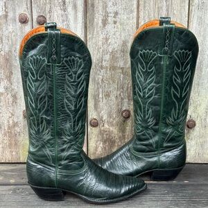 Vintage J.Chisholm for Thieves Market Green Exotic Leather Women's Cowboy Boots